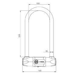 ODIS CANDADO U LOCK 18X233MM P/ BICICLETA  K1800L LLAVE DISCO BT
