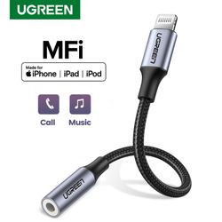 UGREEN ADAPTADOR DE AUDIO LIGHTNING/JACK 3.5MM STEREO MFI CERTIFIED NEGRO  US211