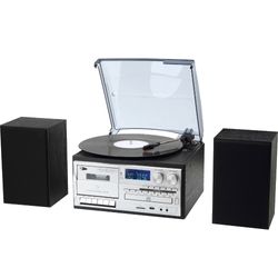 INTROTECH TORNAMESA BLUETOOTH CON CD Y CASSETTE + PARLANTES EXTERNOS COLOR BLACK