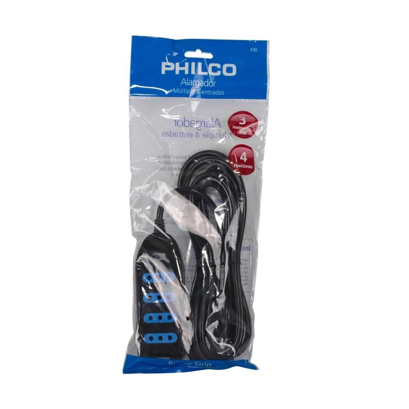 PHILCO-ALARGADOR-MULTIPLE-4-POS.-1.50-MT-NEGRO