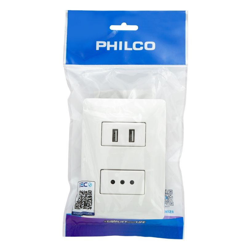 PHILCO-ENCHUFE-PARA-MURO-SIMPLE-C-USB-2.1A-250V-10A