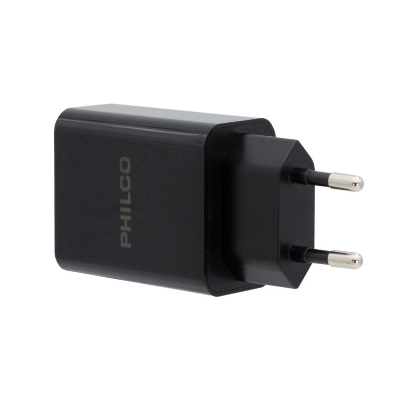PHILCO-CARGADOR-DE-PARED-2.1-A-DOBLE-USB-C-CABLE-MICRO-R2107-NEGRO