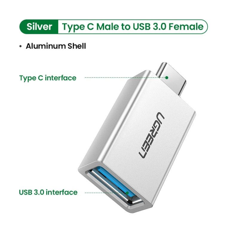 UGREEN-ADAPTADOR-M-H-OTG-USB-C-3.1--USB-A-3.0-PLASTICO-BLANCO-US173