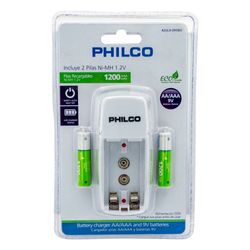 PHILCO CARGADOR DE PILAS + 2 PILAS RECARGABLE AAA 1100 MAH