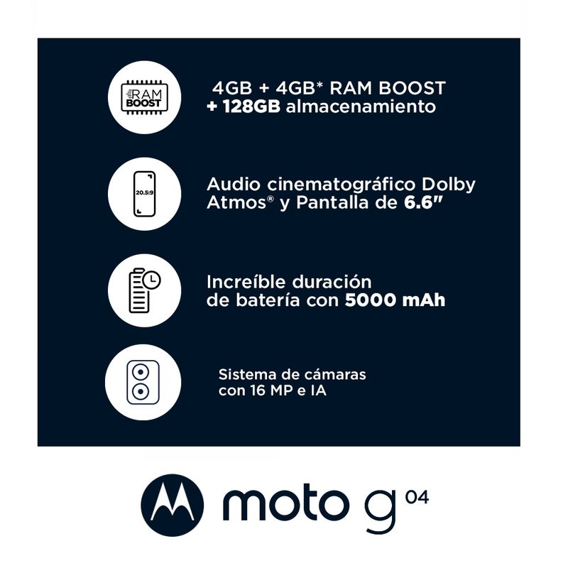 MOTOROLA MOTO G04 NEGRO COSMICO 4+128GB