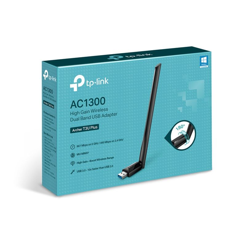 Adaptador Wi-Fi Usb Dual Band Ac1300 Alta Ganancia Tp-Link Archer T3U Plus Adaptadores Ethernet y Wifi