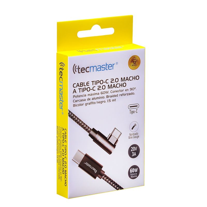 TECMASTER CABLE USB-C A USB-C / 1.5 MTS / 60W / REFORZADO