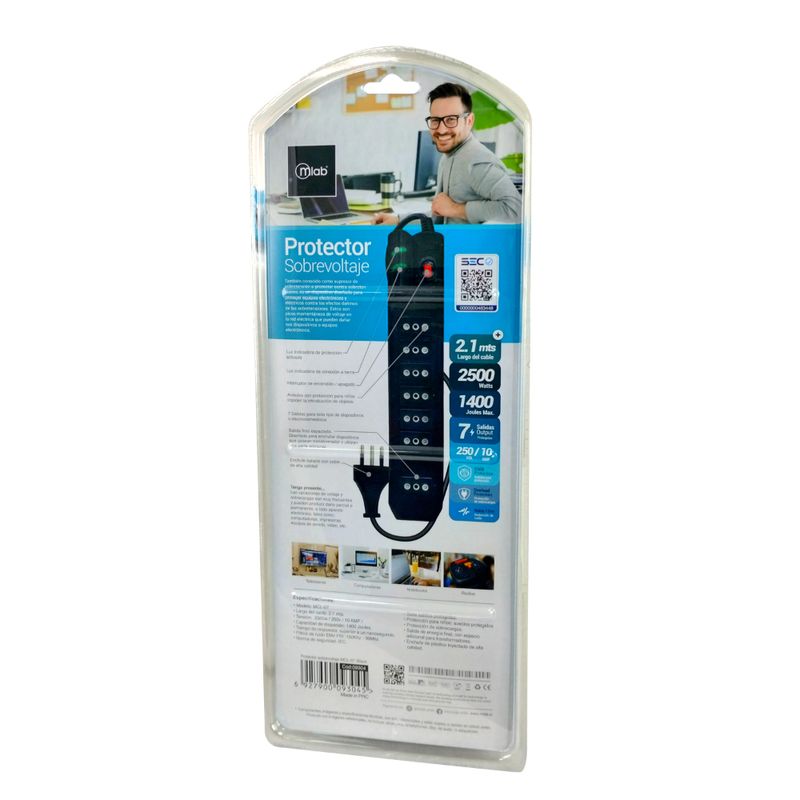MLAB ALARGADOR ELECT CON PROTEC SOBREVOLTAJE 1400J 7 TOMAS 210 MTS MCL-07 BLACK