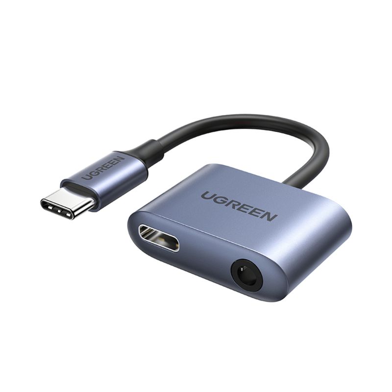 UGREEN-SPLITTER-USB-C---1-USB-C---1-JACK-3.5MM--AUDIO-CARGA-3A-MAX-10CM-GRIS
