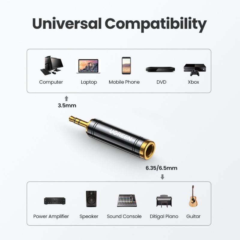 UGREEN ADAPTADOR GOLD ESTEREO JACK 6.3MM H/M PLUG 3.5MM AV168