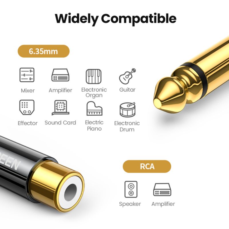 UGREEN-ADAPTADOR-GOLD-MONO-RCA-H-M-PLUG-6.3MM-AV169
