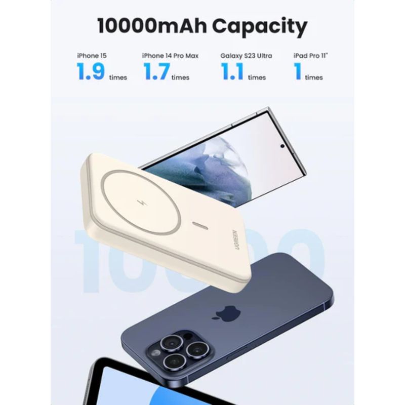 UGREEN BATERÍA PORTATIL MAGNETICA 5.000MAH MINI CARGA INALAMBRICA 15W BLANCO PB560