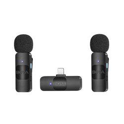 BOYA BY-V2 MICROFONO INALAMBRICO DOBLE ULTRA COMPACTO Y PORTABLE 2.4GHZ CONECTOR LIGHTNING