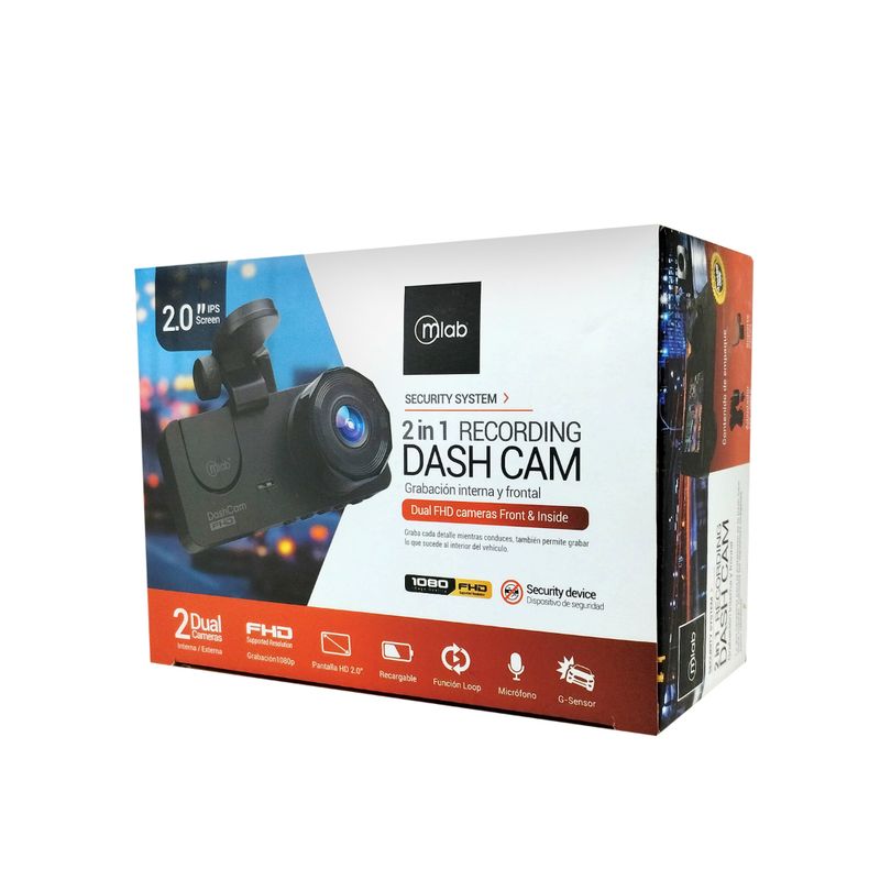 MLAB CAMARA AUTO DVR FULL HD 2 CAMARAS FRENTE 1080P INTERIOR 720P