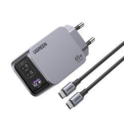 UGREEN CARGADOR GAN TECH FAST SLIM 65W 2 USB-C / USB-A  + CABLE USB-C/USB-C  1.5M 100W MAX  X755