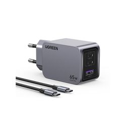 UGREEN CARGADOR GAN TECH FAST SLIM 65W 2 USB-C / USB-A  + CABLE USB-C/USB-C  1.5M 100W MAX  X755