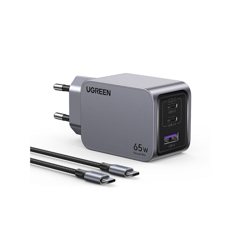 UGREEN CARGADOR GAN TECH FAST SLIM 65W 2 USB-C / USB-A  + CABLE USB-C/USB-C  1.5M 100W MAX  X755