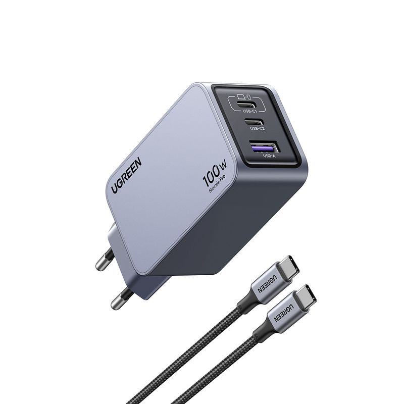 UGREEN CARGADOR GAN TECH FAST SLIM 100W 2 USB-C / USB-A  + CABLE USB-C/USB-C  1.5M 100W MAX X757