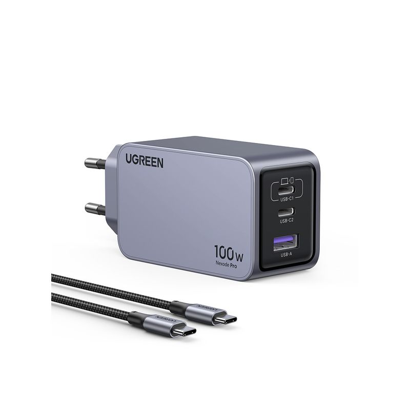 UGREEN CARGADOR GAN TECH FAST SLIM 100W 2 USB-C / USB-A  + CABLE USB-C/USB-C  1.5M 100W MAX X757