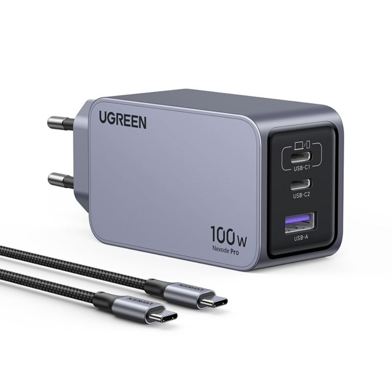 UGREEN CARGADOR GAN TECH FAST SLIM 100W 2 USB-C / USB-A  + CABLE USB-C/USB-C  1.5M 100W MAX X757