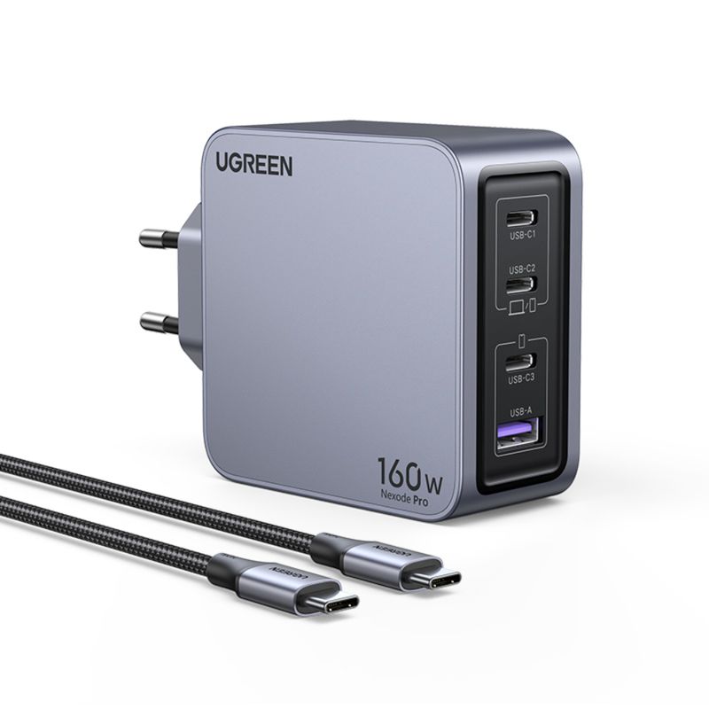 UGREEN-CARGADOR-GAN-TECH-FAST-SLIM-160W-3-USB-C---1-USB-A ---CABLE-USB-C-USB-C -1.5M-240W-MAX-X763