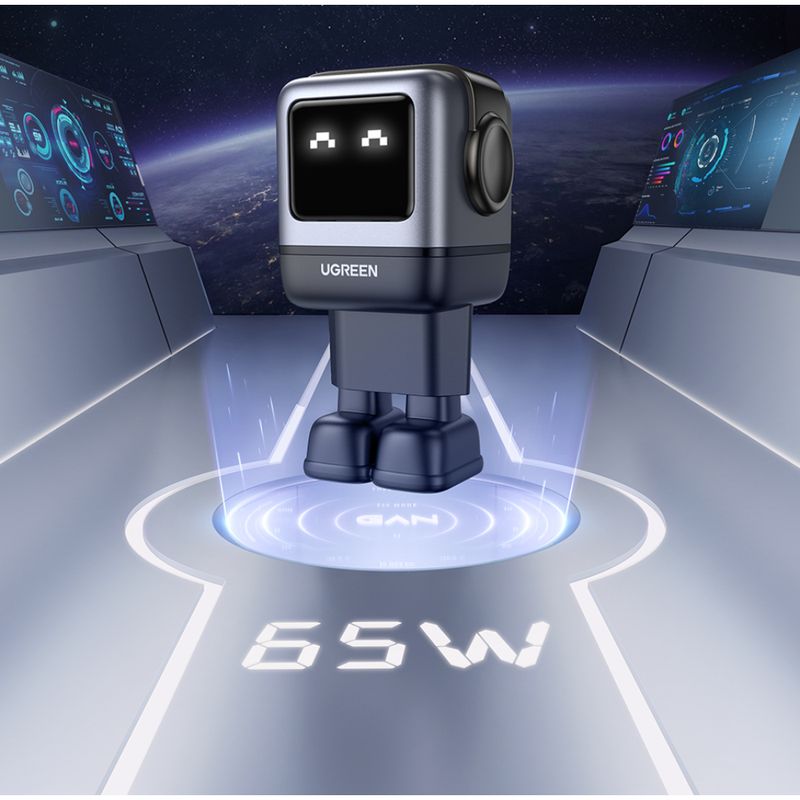 UGREEN ROBOT GAN TECH CARGADOR 65W 1 USB-A + 2 USB-C GRIS CD361