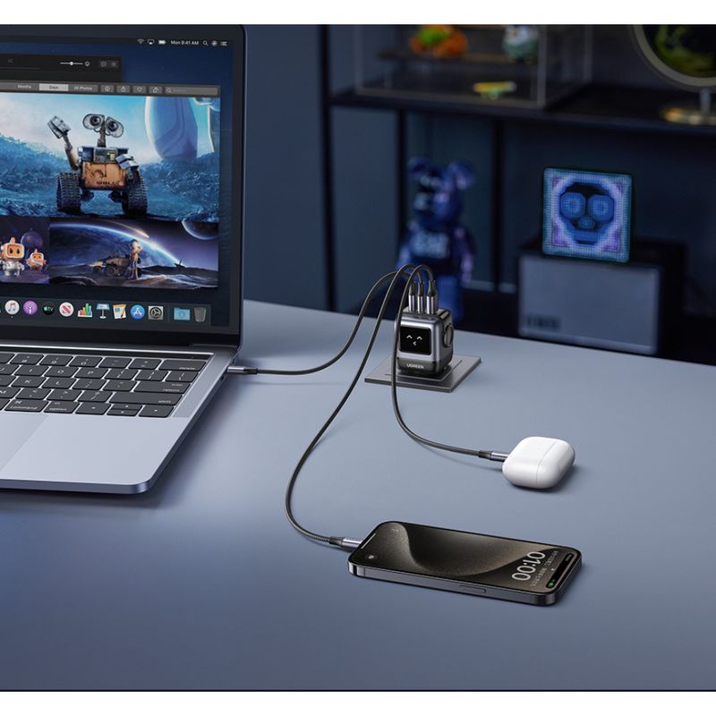 UGREEN ROBOT GAN TECH CARGADOR 65W 1 USB-A + 2 USB-C GRIS CD361