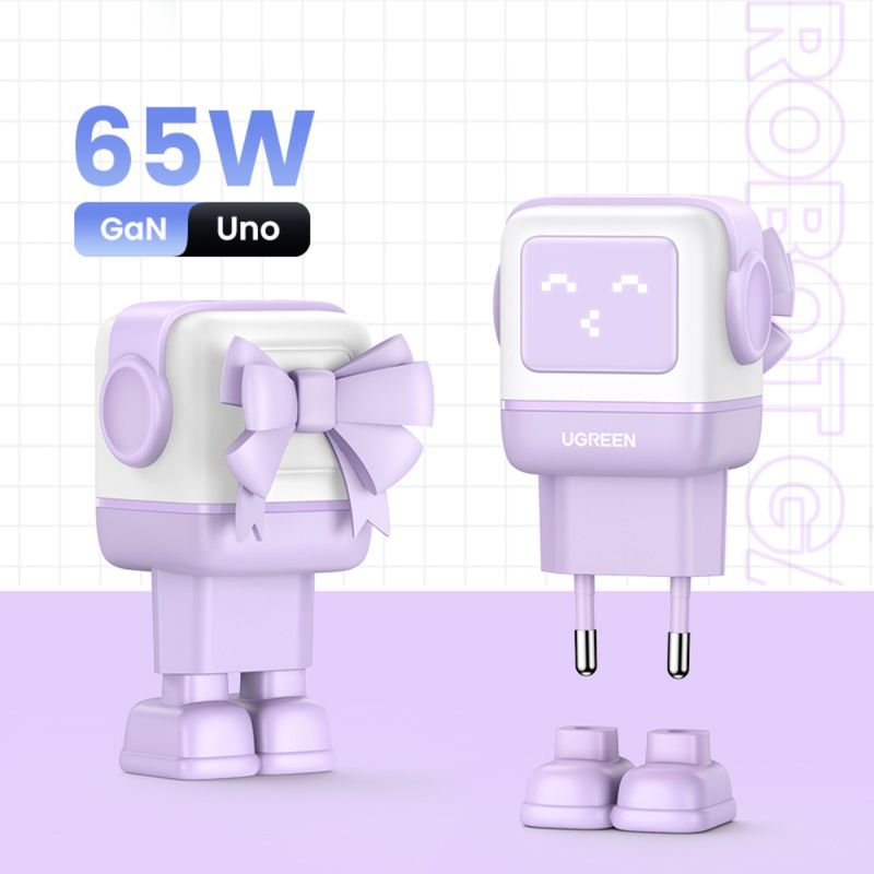 UGREEN ROBOT GAN TECH CARGADOR 65W 1 USB-A + 2 USB-C PURPURA CD361