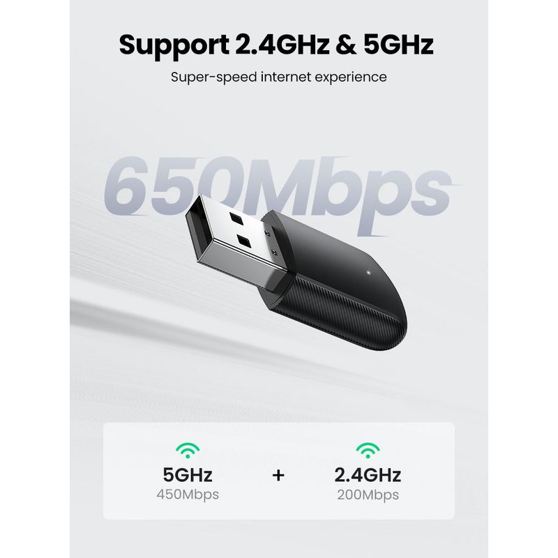 UGREEN-MINI-ADAPTADOR-USB-INALAMBRICO-DUAL-BAND-AC650-433MBPS-MAX-CM44