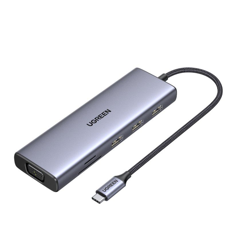 UGREEN-MULTIPUERTO-USB-C---1HDMI-4K60HZ---1VGA-1080P---3USB-3.0---RJ45-GIGABIT---INUSB-C-PD-CM498