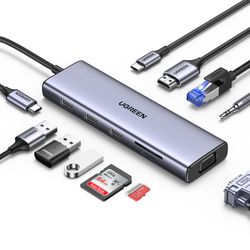 UGREEN MULTIPUERTO USB-C / 1HDMI 4K60HZ + 1VGA 1080P + 3USB 3.0 + RJ45 GIGABIT + INUSB-C PD CM498