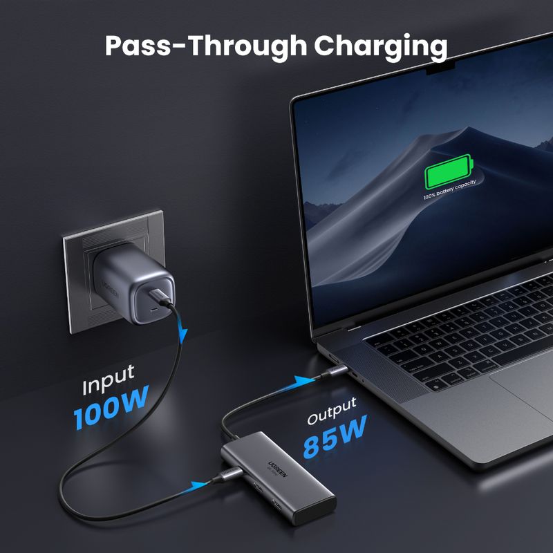UGREEN MULTIPUERTO USB-C / (2)HDMI 8K30HZ + 3USB 3.0 + INUSB-C PD CM498