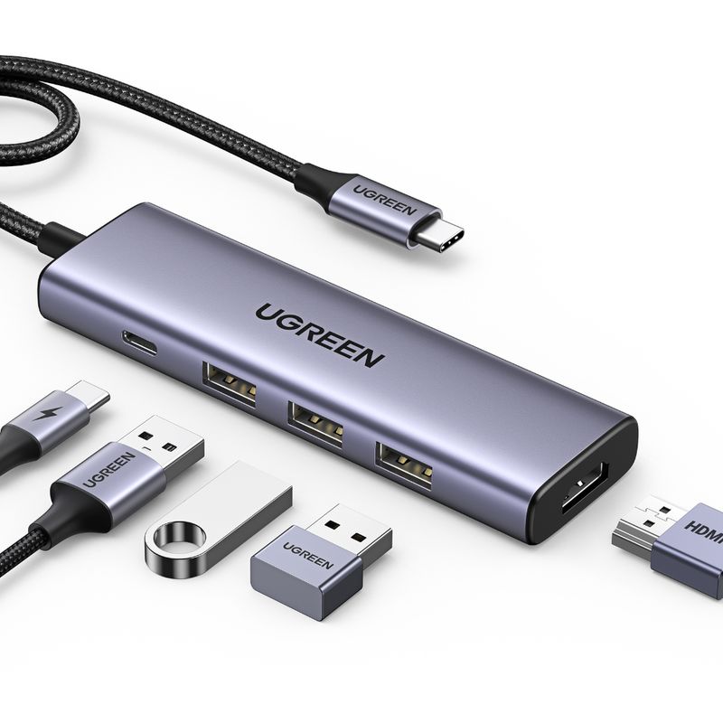 UGREEN-MULTIPUERTO-USB-C-1HDMI-4K60HZ---3USB-3.0---INUSB-C-PD-CM511