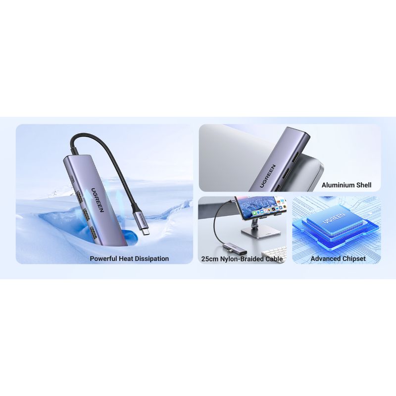 UGREEN-MULTIPUERTO-USB-C-1HDMI-4K60HZ---3USB-3.0---INUSB-C-PD-CM511