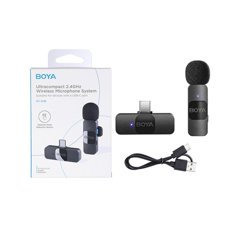 BOYA BY-V10 MICROFONO INALAMBRICO ULTRA COMPACTO Y PORTABLE 2.4GHZ CONECTOR USB-C