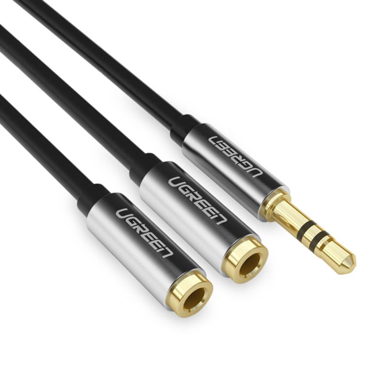 UGREEN-CABLE-DE-AUDIO-SPLITTER-M-2H-ESTEREO-PLUG-3.5MM-2-JACK-3.5MM-20CM-NEGRO-TRENZADO--AV123