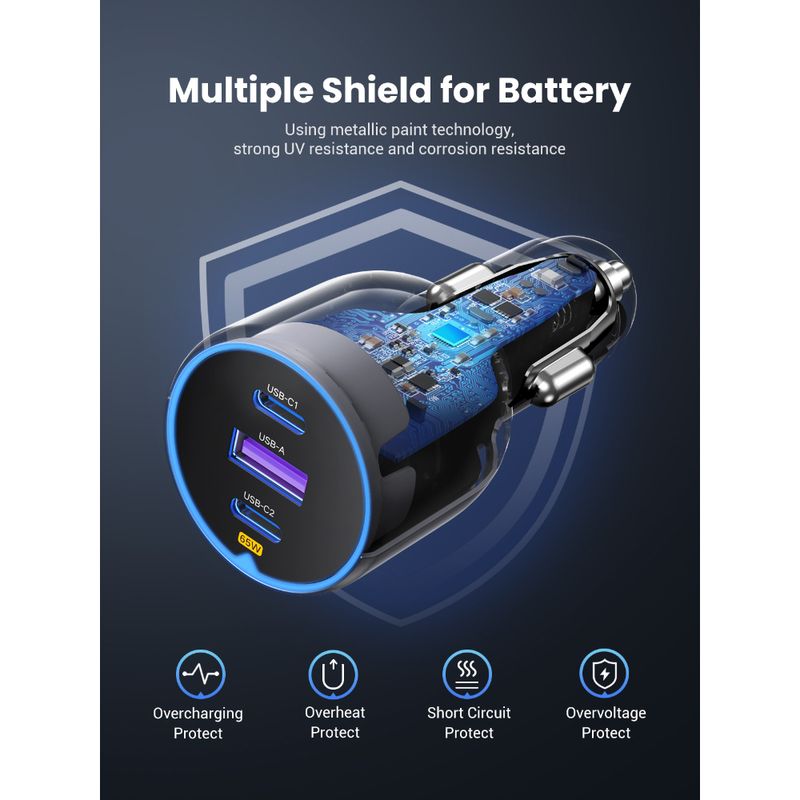 UGREEN-CARGADOR-AUTOMOVIL-2USB-C---1USB-A-CARGA-RAPIDA-75W-MAX-BLACK--EC703