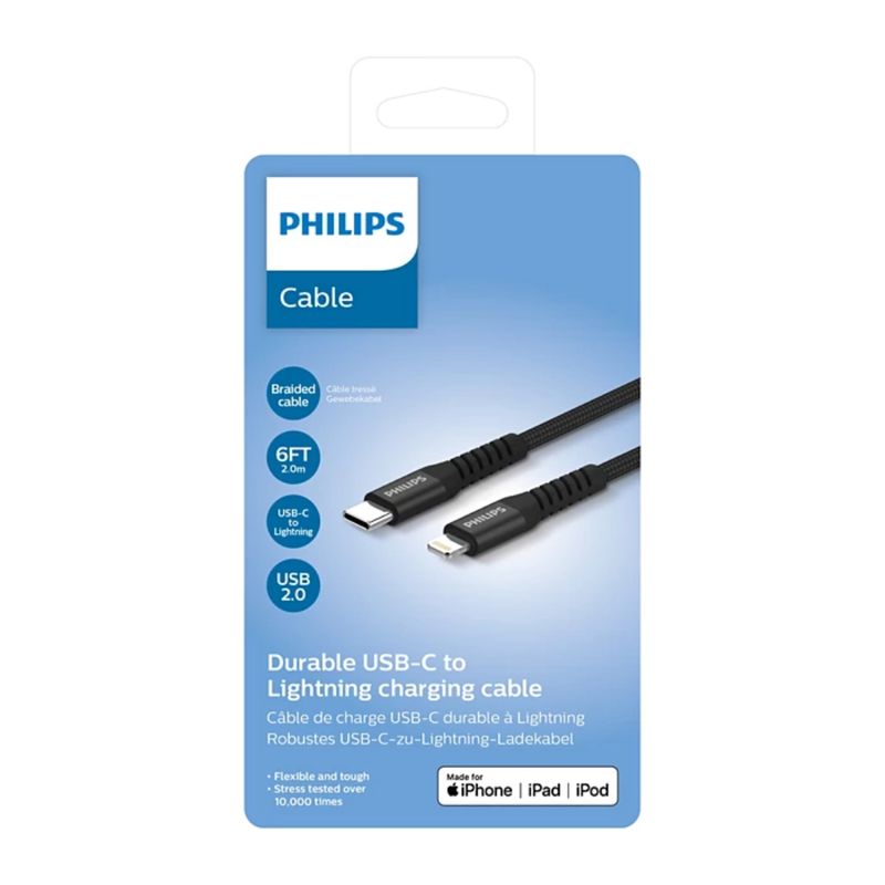 PHILIPS CABLE TRENZADO USB-C A LIGHTNING  DLC5206L BLACK