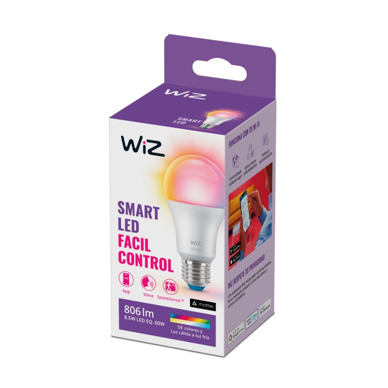 WIZ AMPOLLETA SMART A60 WIZ WIFI COLOR AMBIENCE WI-FI BLE COLOR/8.5W 220V E27 1PF/6