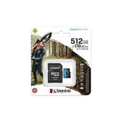 KINGSTON  TARJETA DE MEMORIA MICRO-SD 512GB CANVAS GO! PLUS UHS-I CLASE 10 U3 V30 A2 /ADAPTADOR SD