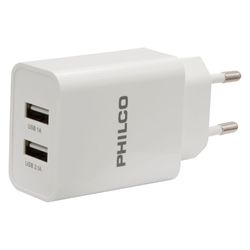 PHILCO CARGADOR DE PARED BLANCO 2.1A DOBLE USB-A + CABLE USB-A/USB-C  79220R2109