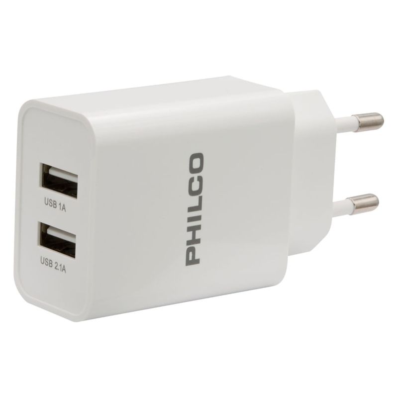 CARGADOR-DE-PARED-BLANCO-2.1A-DOBLE-USB-A---CABLE-USB-A-USB-C-PHILCO-79220R2109