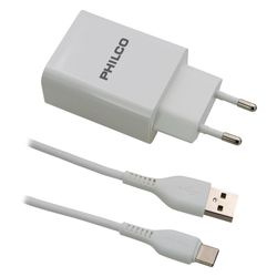 PHILCO CARGADOR DE PARED BLANCO 2.1A DOBLE USB-A + CABLE USB-A/USB-C  79220R2109