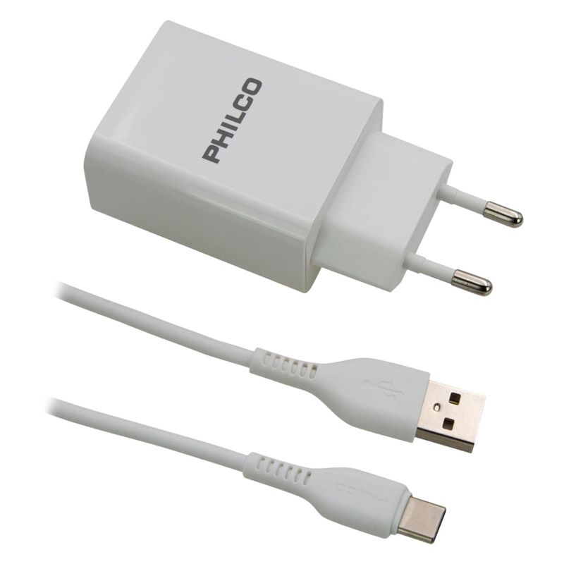 CARGADOR-DE-PARED-BLANCO-2.1A-DOBLE-USB-A---CABLE-USB-A-USB-C-PHILCO-79220R2109