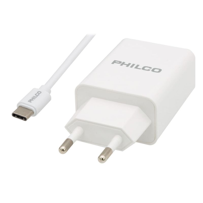 CARGADOR-DE-PARED-BLANCO-2.1A-DOBLE-USB-A---CABLE-USB-A-USB-C-PHILCO-79220R2109