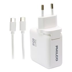 PHILCO CARGADOR GAN SUPER RAPIDO 65W 3.0 + CABLE USB-C/USB-C SMARTPHONE/NOTEBOOK