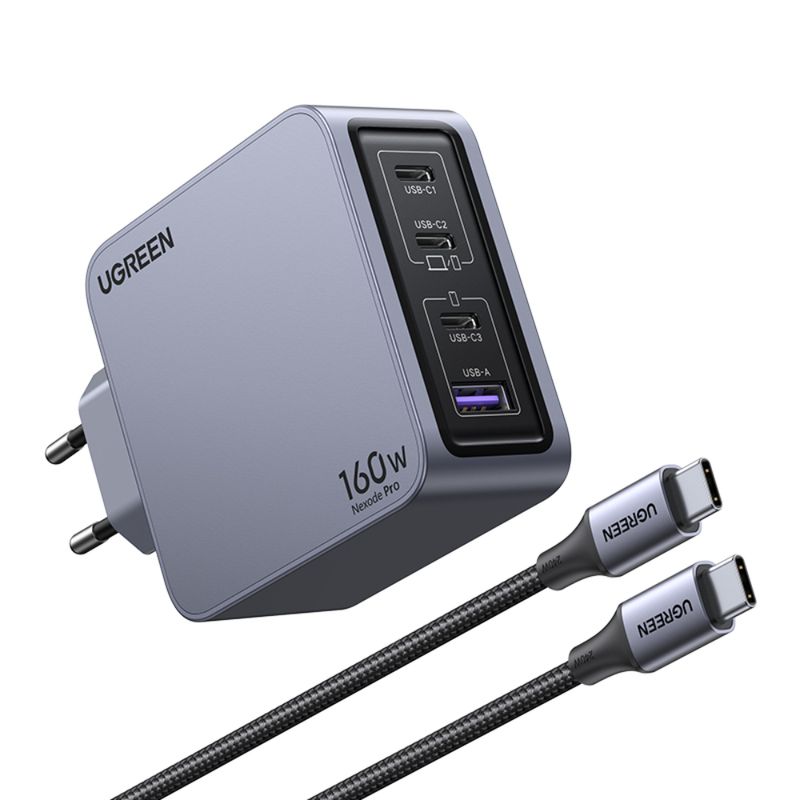 UGREEN CARGADOR GAN TECH FAST SLIM 160W 3 USB-C / 1 USB-A  + CABLE USB-C/USB-C  1.5M 240W MAX X763