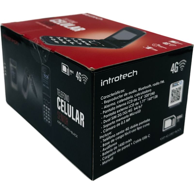 Seniorphone 4G Clamshell Batt 1450Mah Gris-Negro Introtech Adulto Mayor