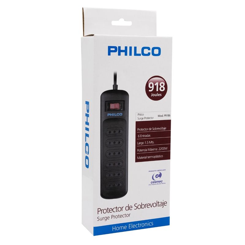 ALARGADOR-1.5MT---6-TOMAS-NEGRO---PROTECCION-PHILCO