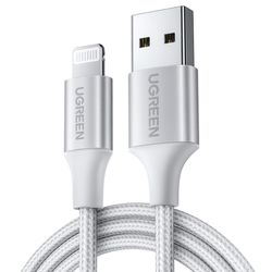 UGREEN CABLE LIGHTNING CERTIFICADO MFI / USB-A 2.4A 1 METRO REFORZADO BLANCO US199